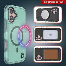 Cargar imagen en el visor de la galería, Funda PunkCase para iPhone 16 Plus, [Serie Spartan 2.0], transparente, resistente y duradera, con protector de pantalla incorporado [verde azulado]
