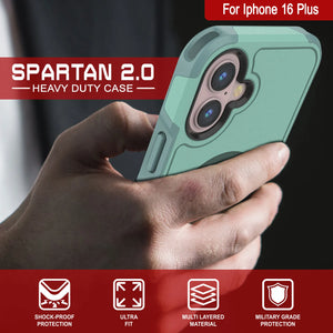 Funda PunkCase para iPhone 16 Plus, [Serie Spartan 2.0], transparente, resistente y duradera, con protector de pantalla incorporado [verde azulado]