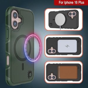 Funda PunkCase para iPhone 16 Plus, [Serie Spartan 2.0], transparente, resistente y duradera, con protector de pantalla incorporado [verde oscuro]