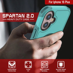 Funda PunkCase para iPhone 16 Plus, [Serie Spartan 2.0], transparente, resistente y duradera, con protector de pantalla incorporado [azul]