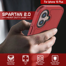 Cargar imagen en el visor de la galería, Funda PunkCase para iPhone 16 Plus, [Serie Spartan 2.0], transparente, resistente y duradera, con protector de pantalla incorporado [rojo]
