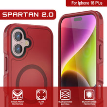 Cargar imagen en el visor de la galería, Funda PunkCase para iPhone 16 Plus, [Serie Spartan 2.0], transparente, resistente y duradera, con protector de pantalla incorporado [rojo]
