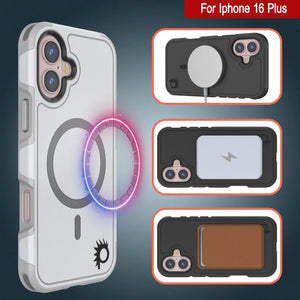 Funda PunkCase para iPhone 16 Plus, [Serie Spartan 2.0], transparente, resistente y duradera, con protector de pantalla incorporado [blanco]