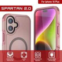 Cargar imagen en el visor de la galería, Funda PunkCase para iPhone 16 Plus, [Serie Spartan 2.0], transparente, resistente y duradera, con protector de pantalla incorporado [rosa]
