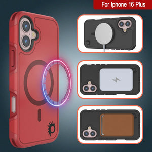 Funda PunkCase para iPhone 16 Plus, [Serie Spartan 2.0], transparente, resistente y duradera, con protector de pantalla incorporado [rojo]