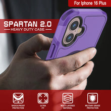 Cargar imagen en el visor de la galería, Funda PunkCase para iPhone 16 Plus, [Serie Spartan 2.0], transparente, resistente y duradera, con protector de pantalla incorporado [púrpura]

