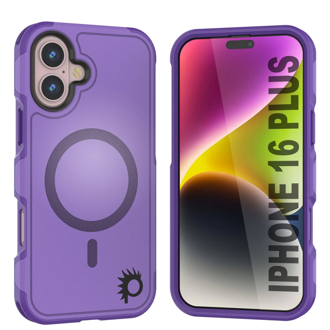 Funda PunkCase para iPhone 16 Plus, [Serie Spartan 2.0], transparente, resistente y duradera, con protector de pantalla incorporado [púrpura]
