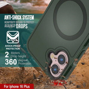 Funda PunkCase para iPhone 16 Plus, [Serie Spartan 2.0], transparente, resistente y duradera, con protector de pantalla incorporado [verde oscuro]