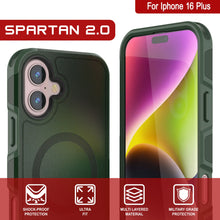 Cargar imagen en el visor de la galería, Funda PunkCase para iPhone 16 Plus, [Serie Spartan 2.0], transparente, resistente y duradera, con protector de pantalla incorporado [verde oscuro]
