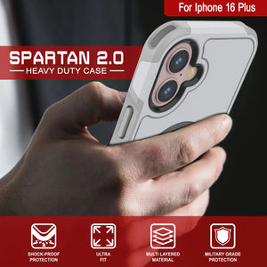 Funda PunkCase para iPhone 16 Plus, [Serie Spartan 2.0], transparente, resistente y duradera, con protector de pantalla incorporado [blanco]