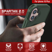 Cargar imagen en el visor de la galería, Funda PunkCase para iPhone 16 Plus, [Serie Spartan 2.0], transparente, resistente y duradera, con protector de pantalla incorporado [verde oscuro]

