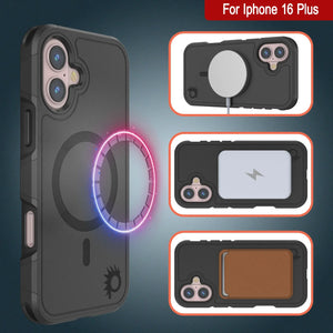 Funda PunkCase para iPhone 16 Plus, [Serie Spartan 2.0], transparente, resistente y duradera, con protector de pantalla incorporado [negro]