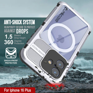 Funda impermeable de aluminio Metal Extreme 2.0 Series para iPhone 16 Plus con protección IP68 y protector de pantalla incorporado [blanco]