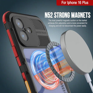 Estuche impermeable de aluminio Metal Extreme 2.0 Series para iPhone 16 Plus con protección IP68 y protector de pantalla incorporado [negro y rojo]