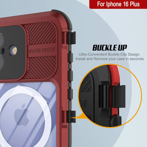 Estuche impermeable de aluminio Metal Extreme 2.0 Series para iPhone 16 Plus con protección IP68 y protector de pantalla incorporado [rojo y negro]