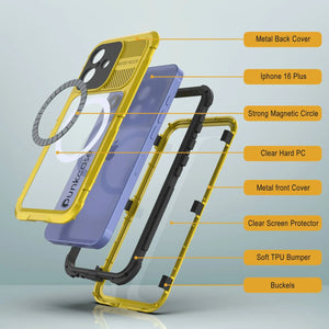 Estuche impermeable de aluminio Metal Extreme 2.0 Series para iPhone 16 Plus con protección IP68 y protector de pantalla incorporado [amarillo]