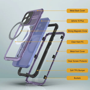 Estuche impermeable de aluminio Metal Extreme 2.0 Series para iPhone 16 Plus con protección IP68 y protector de pantalla incorporado [púrpura]