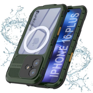 Estuche impermeable de aluminio Metal Extreme 2.0 Series para iPhone 16 Plus con protección IP68 y protector de pantalla incorporado [verde oscuro]