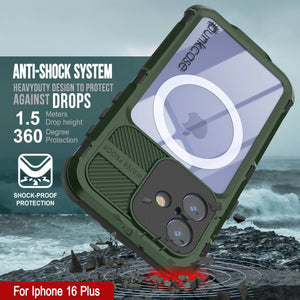 Estuche impermeable de aluminio Metal Extreme 2.0 Series para iPhone 16 Plus con protección IP68 y protector de pantalla incorporado [verde oscuro]