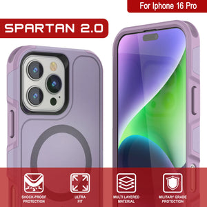 Funda PunkCase para iPhone 16 Pro, [Serie Spartan 2.0], transparente, resistente y duradera, con protector de pantalla incorporado [lila]