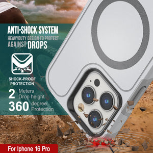 Funda PunkCase para iPhone 16 Pro, [Serie Spartan 2.0], transparente, resistente y duradera, con protector de pantalla incorporado [blanco]