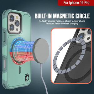 Funda PunkCase para iPhone 16 Pro, [Serie Spartan 2.0], transparente, resistente y duradera, con protector de pantalla incorporado [verde azulado]