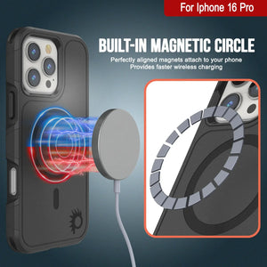 Funda PunkCase para iPhone 16 Pro, [Serie Spartan 2.0], transparente, resistente y duradera, con protector de pantalla incorporado [negro]