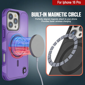 Funda PunkCase para iPhone 16 Pro, [Serie Spartan 2.0], transparente, resistente y duradera, con protector de pantalla incorporado [púrpura]