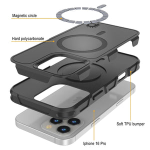Funda PunkCase para iPhone 16 Pro, [Serie Spartan 2.0], transparente, resistente y duradera, con protector de pantalla incorporado [negro]
