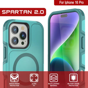 Funda PunkCase para iPhone 16 Pro, [Serie Spartan 2.0], transparente, resistente y duradera, con protector de pantalla incorporado [azul]