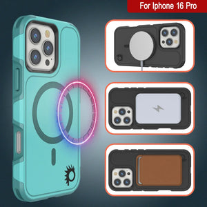 Funda PunkCase para iPhone 16 Pro, [Serie Spartan 2.0], transparente, resistente y duradera, con protector de pantalla incorporado [azul]
