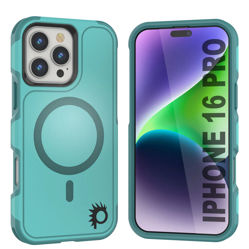 Funda PunkCase para iPhone 16 Pro, [Serie Spartan 2.0], transparente, resistente y duradera, con protector de pantalla incorporado [azul]
