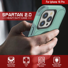 Cargar imagen en el visor de la galería, Funda PunkCase para iPhone 16 Pro, [Serie Spartan 2.0], transparente, resistente y duradera, con protector de pantalla incorporado [verde azulado]
