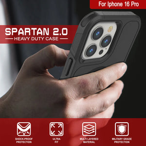 Funda PunkCase para iPhone 16 Pro, [Serie Spartan 2.0], transparente, resistente y duradera, con protector de pantalla incorporado [negro]