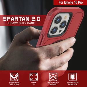 Funda PunkCase para iPhone 16 Pro, [Serie Spartan 2.0], transparente, resistente y duradera, con protector de pantalla incorporado [rojo]