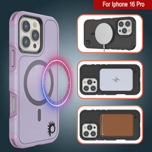 Funda PunkCase para iPhone 16 Pro, [Serie Spartan 2.0], transparente, resistente y duradera, con protector de pantalla incorporado [lila]