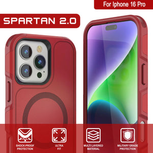 Funda PunkCase para iPhone 16 Pro, [Serie Spartan 2.0], transparente, resistente y duradera, con protector de pantalla incorporado [rojo]