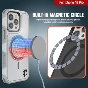 Funda PunkCase para iPhone 16 Pro, [Serie Spartan 2.0], transparente, resistente y duradera, con protector de pantalla incorporado [blanco]