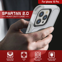 Cargar imagen en el visor de la galería, Funda PunkCase para iPhone 16 Pro, [Serie Spartan 2.0], transparente, resistente y duradera, con protector de pantalla incorporado [blanco]
