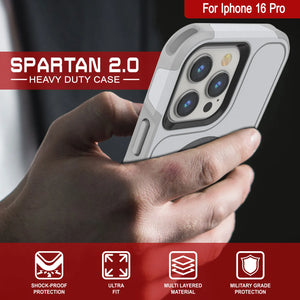 Funda PunkCase para iPhone 16 Pro, [Serie Spartan 2.0], transparente, resistente y duradera, con protector de pantalla incorporado [blanco]