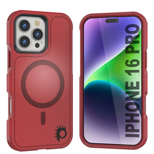 Funda PunkCase para iPhone 16 Pro, [Serie Spartan 2.0], transparente, resistente y duradera, con protector de pantalla incorporado [rojo]