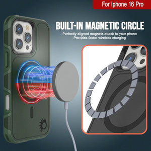 Funda PunkCase para iPhone 16 Pro, [Serie Spartan 2.0], transparente, resistente y duradera, con protector de pantalla incorporado [verde oscuro]