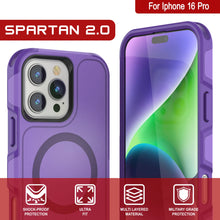 Cargar imagen en el visor de la galería, Funda PunkCase para iPhone 16 Pro, [Serie Spartan 2.0], transparente, resistente y duradera, con protector de pantalla incorporado [púrpura]

