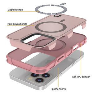 Funda PunkCase para iPhone 16 Pro, [Serie Spartan 2.0], transparente, resistente y duradera, con protector de pantalla incorporado [rosa]