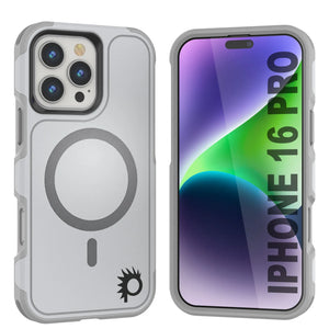 Funda PunkCase para iPhone 16 Pro, [Serie Spartan 2.0], transparente, resistente y duradera, con protector de pantalla incorporado [blanco]