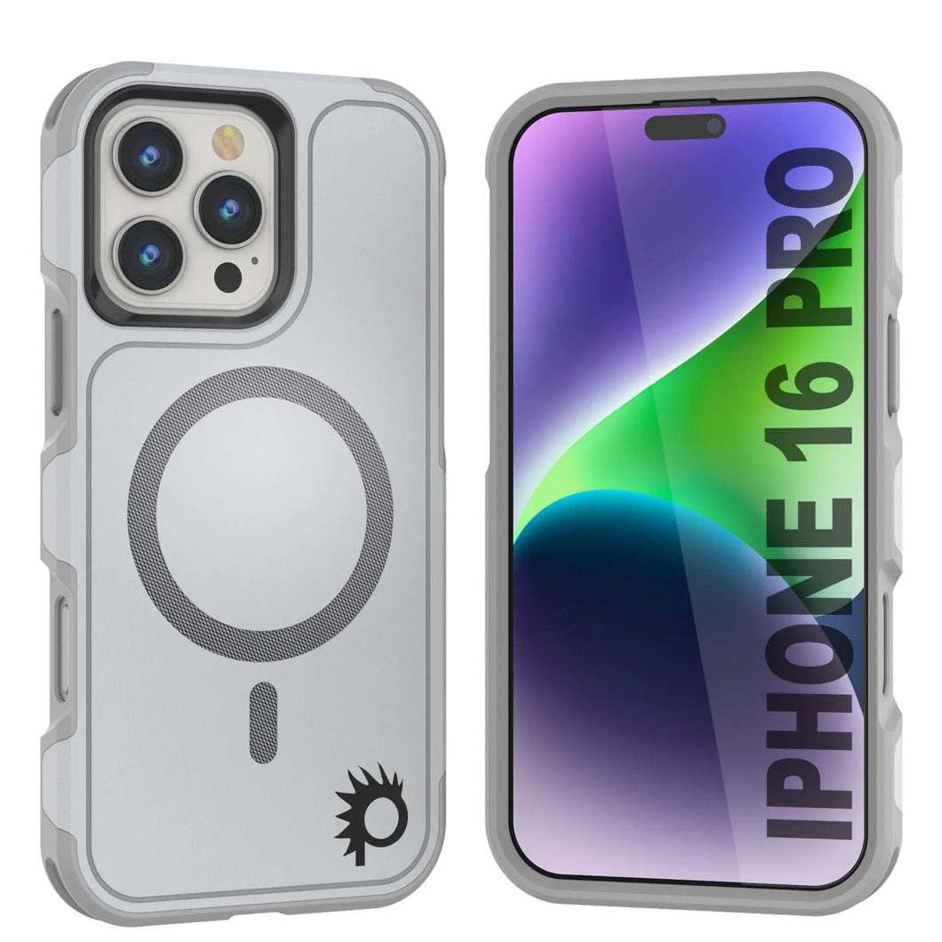 Funda PunkCase para iPhone 16 Pro, [Serie Spartan 2.0], transparente, resistente y duradera, con protector de pantalla incorporado [blanco]