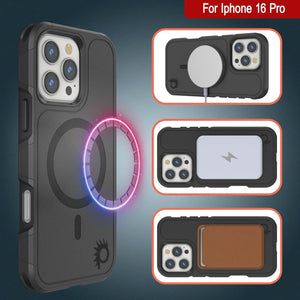 Funda PunkCase para iPhone 16 Pro, [Serie Spartan 2.0], transparente, resistente y duradera, con protector de pantalla incorporado [negro]