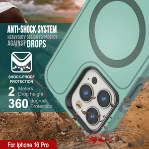 Funda PunkCase para iPhone 16 Pro, [Serie Spartan 2.0], transparente, resistente y duradera, con protector de pantalla incorporado [verde azulado]