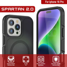 Cargar imagen en el visor de la galería, Funda PunkCase para iPhone 16 Pro, [Serie Spartan 2.0], transparente, resistente y duradera, con protector de pantalla incorporado [negro]
