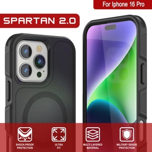 Funda PunkCase para iPhone 16 Pro, [Serie Spartan 2.0], transparente, resistente y duradera, con protector de pantalla incorporado [negro]